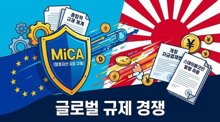 유럽 MiCA와 일본 스테이블코인 규제 경쟁 일러스트
