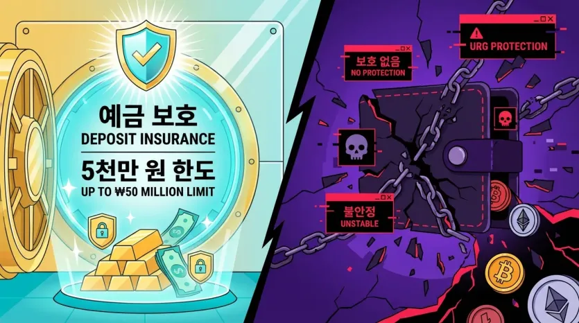 예금 보호 대 불안정 암호화폐 투자, 3D 스타일 비교