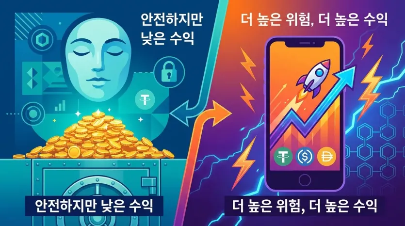 달러 투자: 안전 vs. 고위험, 일러스트 디자인