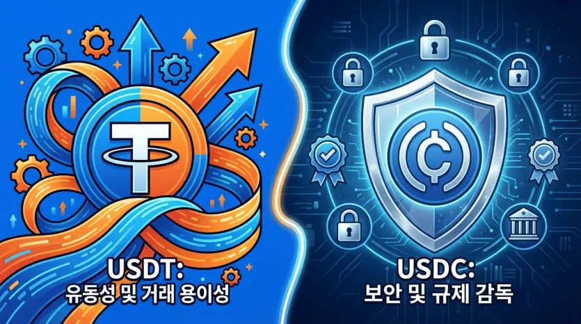 USDT(유동성), USDC(보안) 비교: 외환위기 대처 관련 삽화