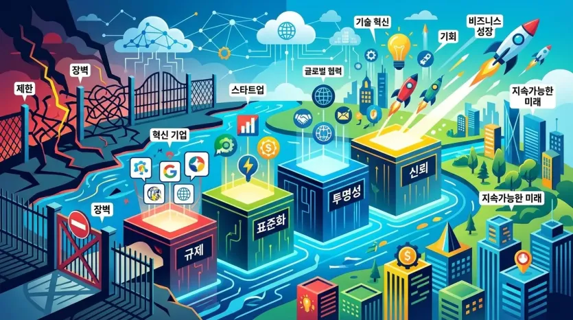 스테이블코인 입법: 규제, 표준화, 투명성, 신뢰의 3D 일러스트